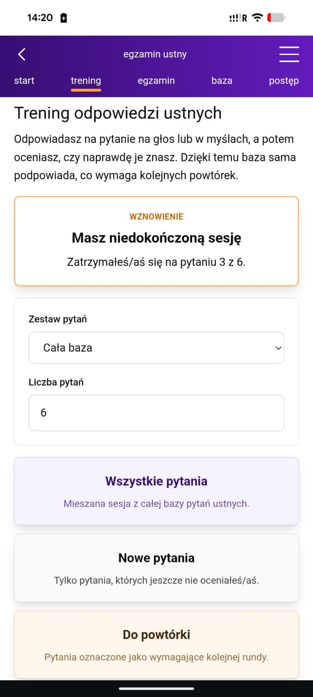trening odpowiedzi ustnych