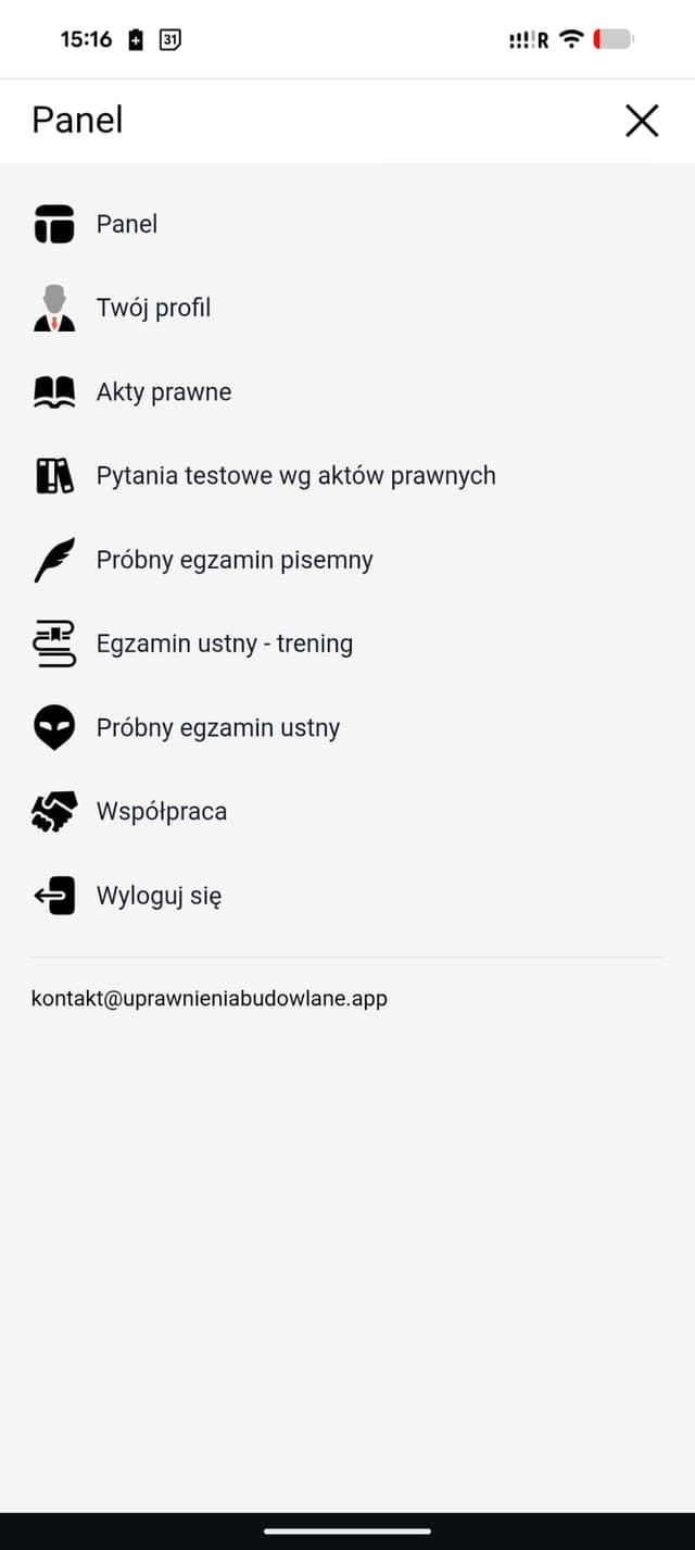 menu modułu ustnego
